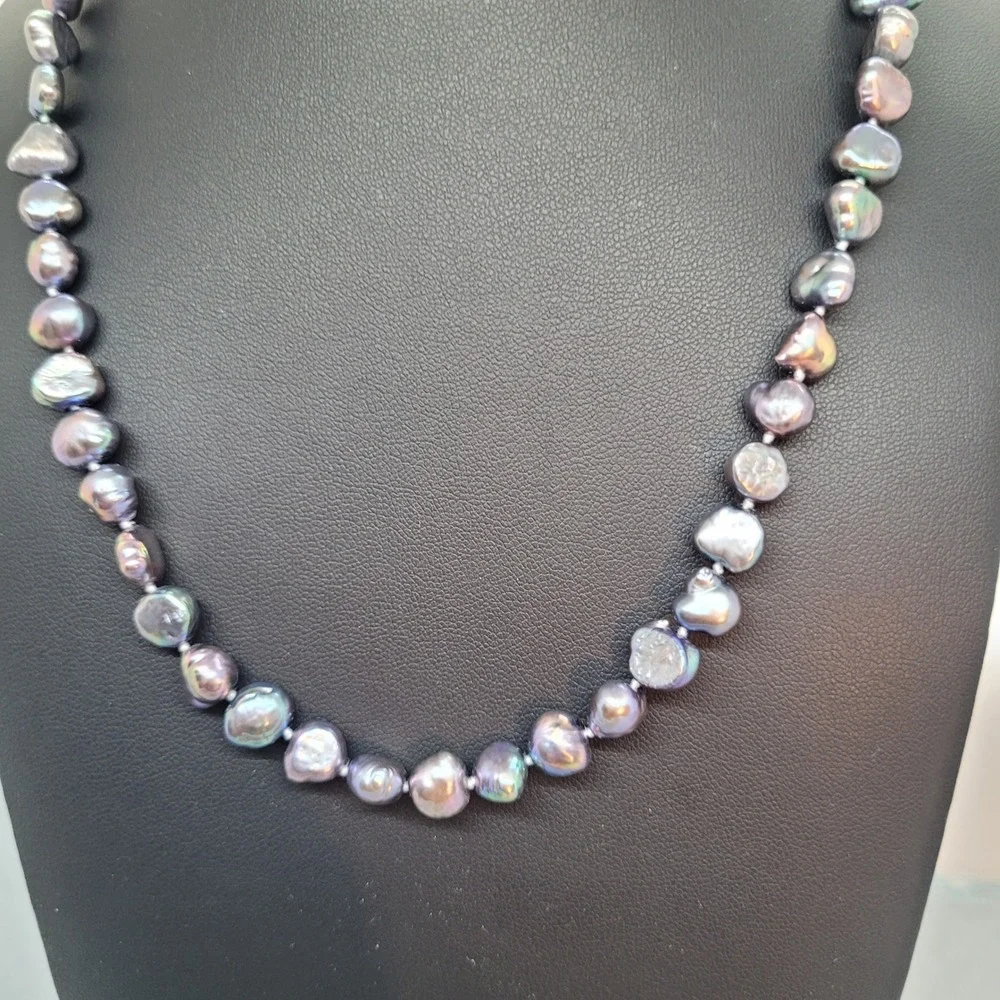 Vintage Peacock Baroque Freshwater Pearl Necklace Gray Purple Iridescent